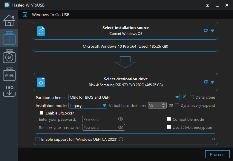 Select partition scheme and installation mode