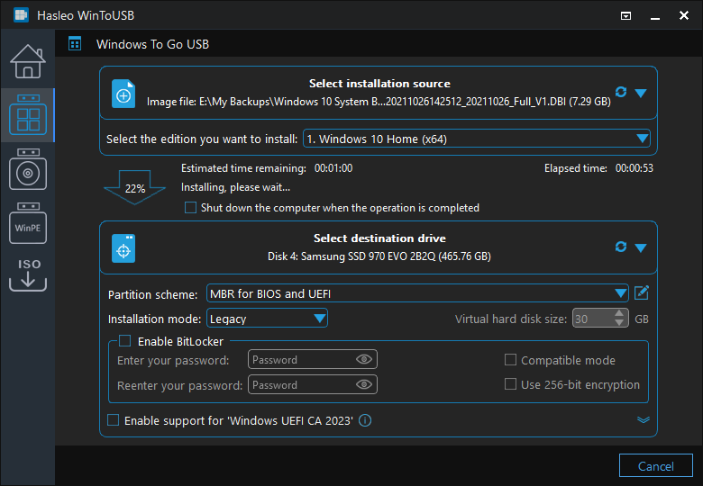 installing Windows to USB