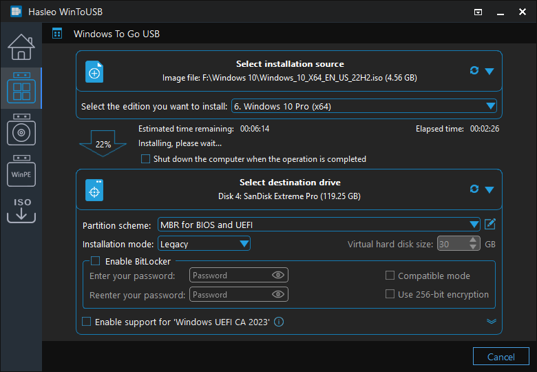 installing Windows to USB