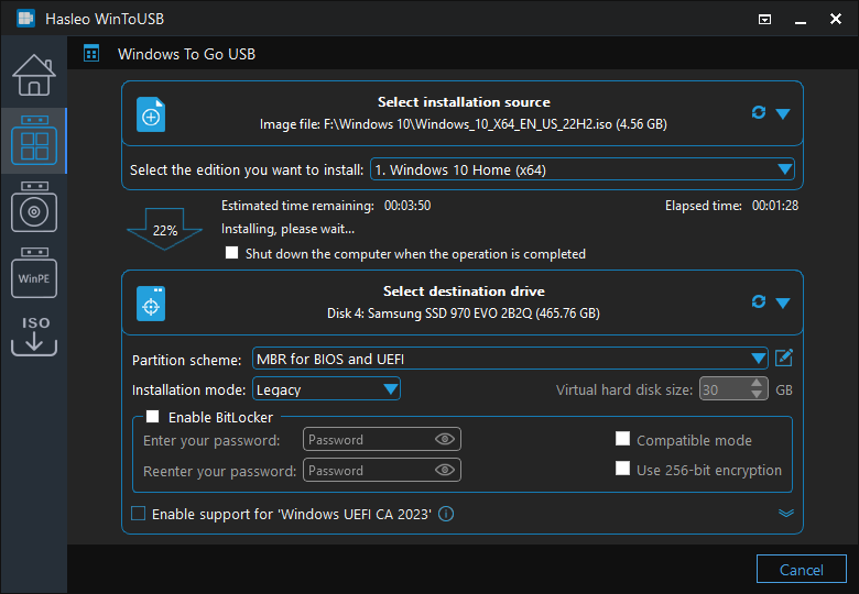 Installing Windows to USB