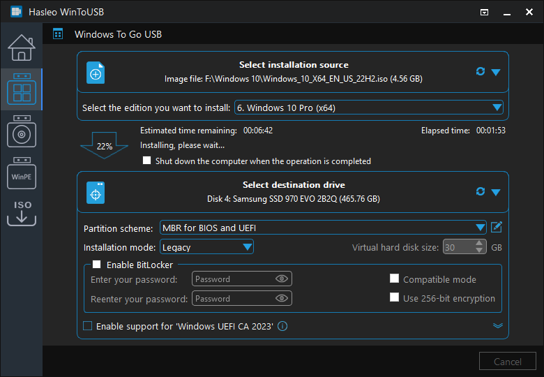 installing Windows to USB