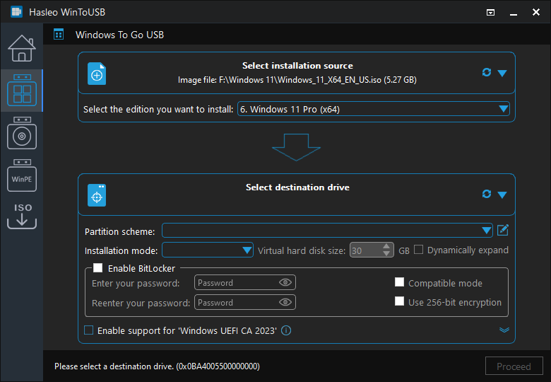 WinToUSB - Select Windows edition (Home, Pro, Enterprise) for portable installation