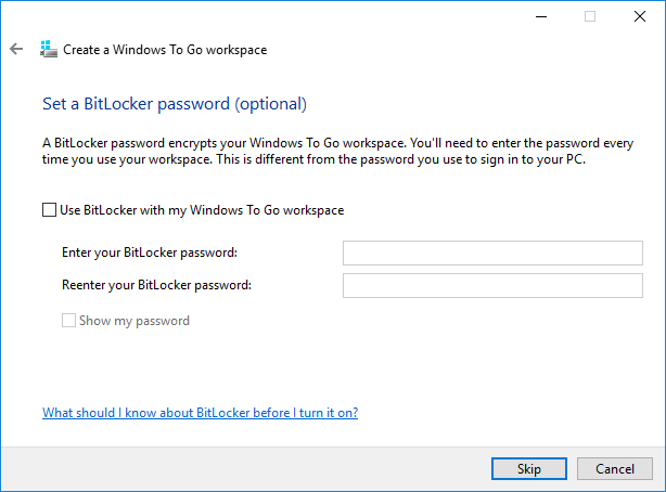 turn on BitLocker to encrypt Windows To Go