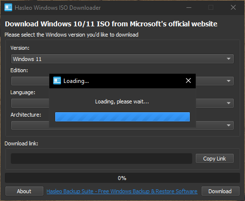 Select Windows version to download ISO